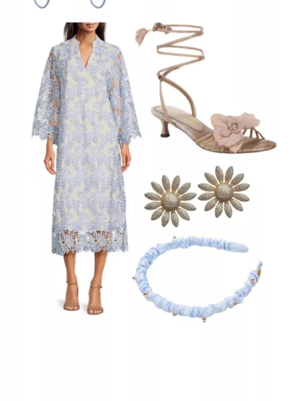 J Marie Light Blue Lace V-Neck Women’s Dress